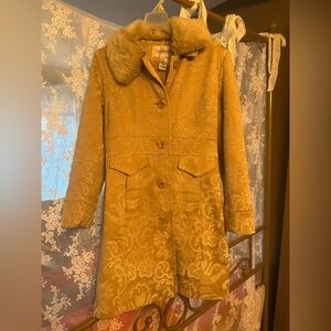 Chadwicks Golden Paisley Wool-Blend Coat with Faux Fur Collar